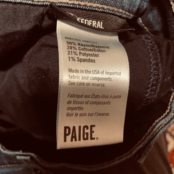 Paige Federal Slim Straight Jeans Mens 36 (36x28) Blue Dark Wash Stretch USA - Picture 5 of 6